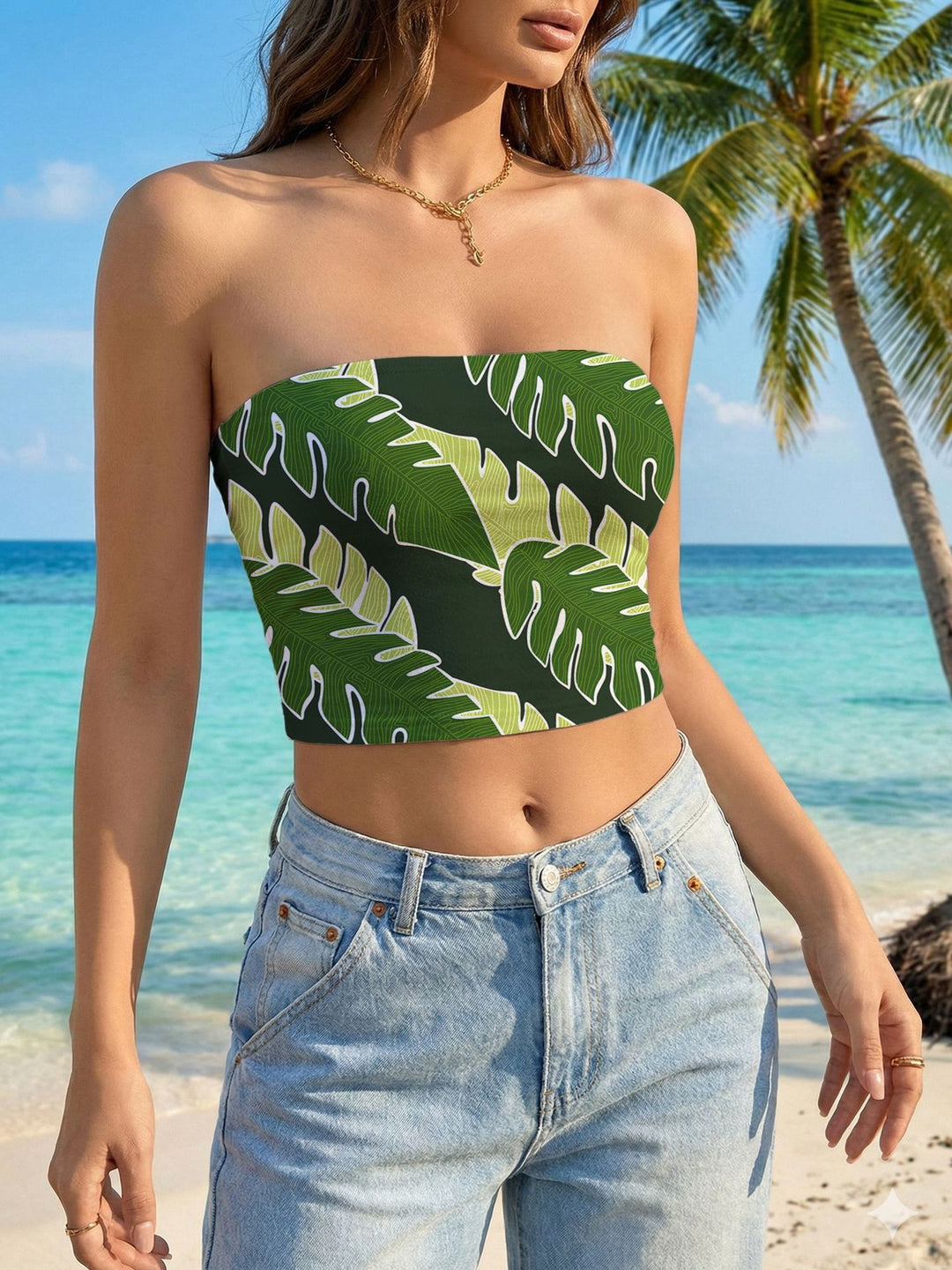 Damen Bandeau-Top mit tropischem Muster Echo Archiv