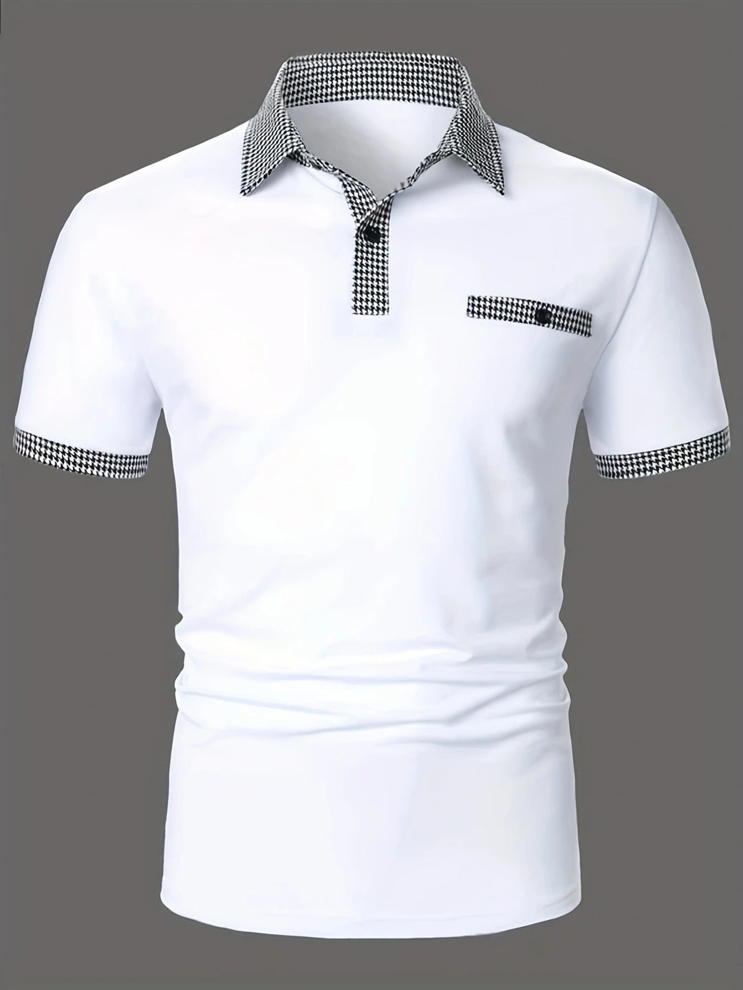 Stylisches Kurzarm-Polohemd für Herren mit karierten Akzenten Echoarchiv
