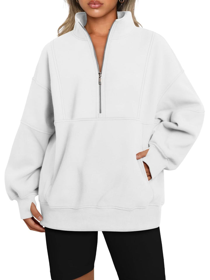 Damen Oversize-Sweatshirt mit halbem Reißverschluss, Stehkragen und Kängurutasche Echo Archiv