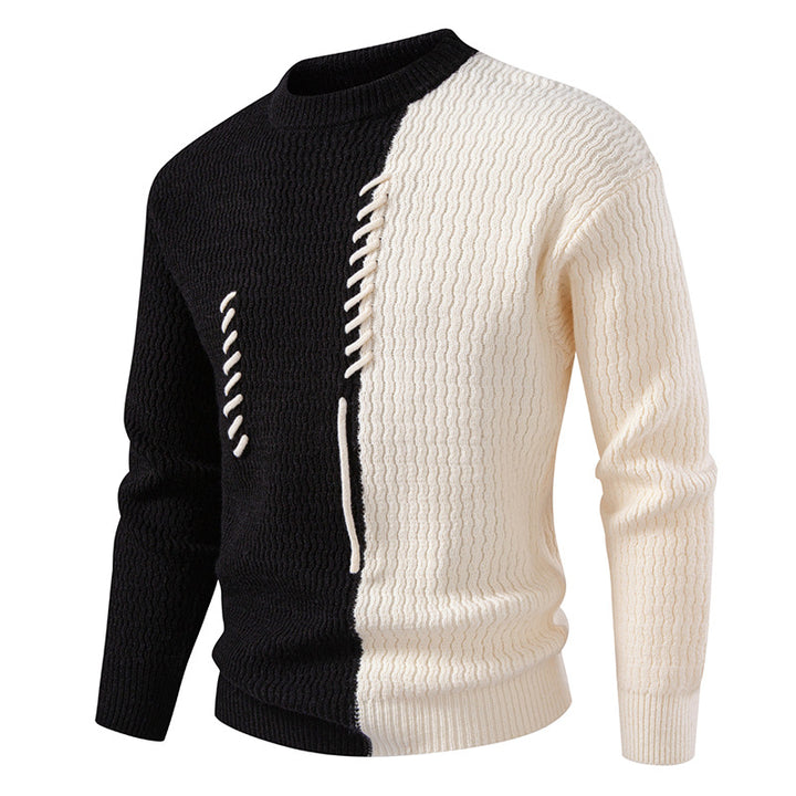 Herren nan zweigeteilter Strukturstrickpullover mit Zierband-Detail und Rundhalsausschnitt Echo Archiv
