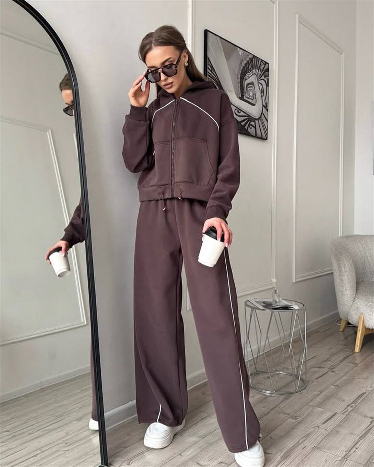Damen nan Kapuzenjacke und weite Jogginghose Set mit kontrastnähten Echo Archiv