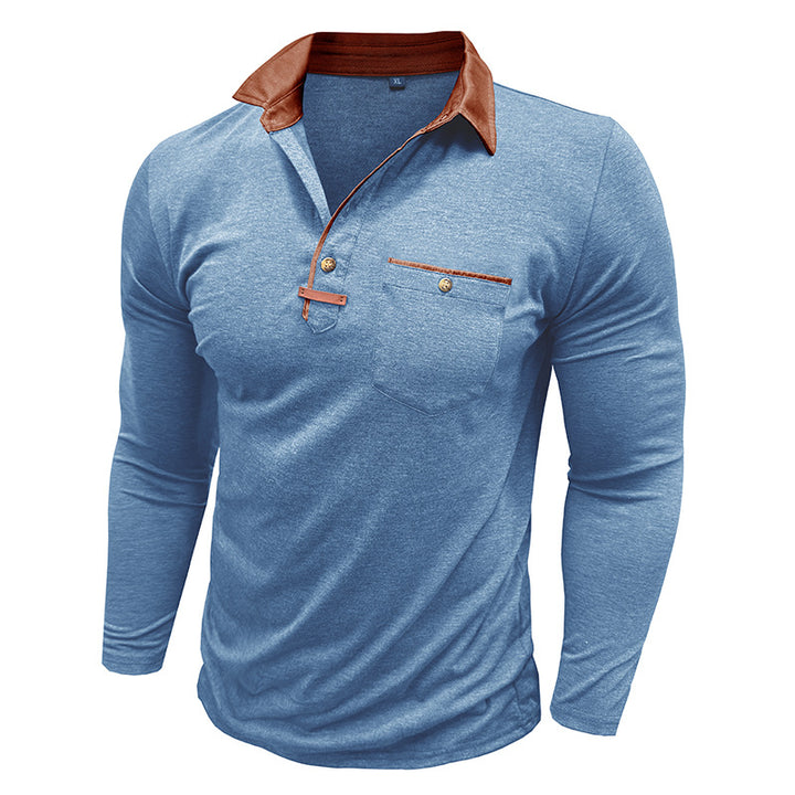 Herren Langarm-Henley-Shirt mit kontrastierendem Kragen und praktischer Brusttasche Echoarchiv
