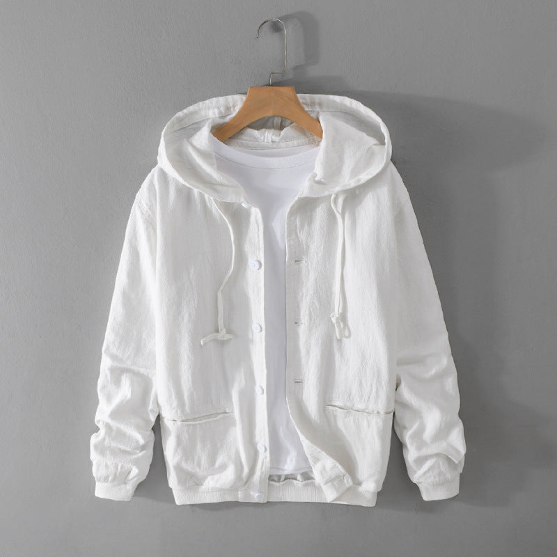 Herren Leichte Leinen-Hoodiejacke mit Knopfleiste und Kordelzug Echoarchiv