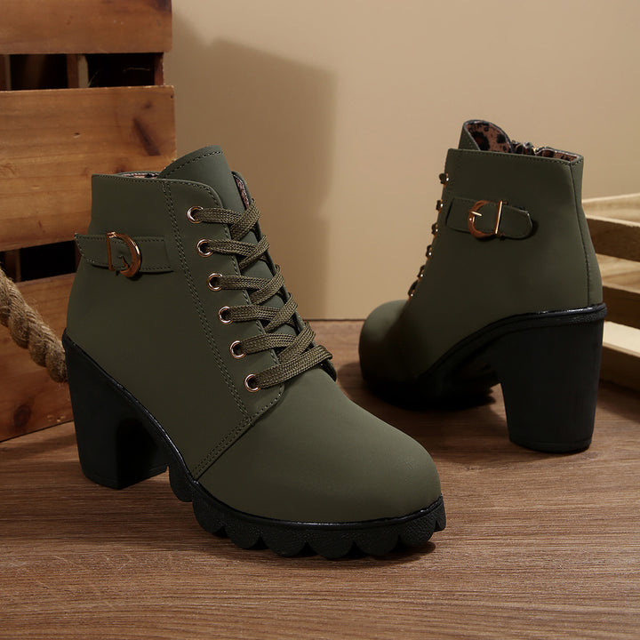 Damen nan knöchelhohe Schnürstiefelette mit robustem Blockabsatz und profilstarker Lugsohle Echo Archiv