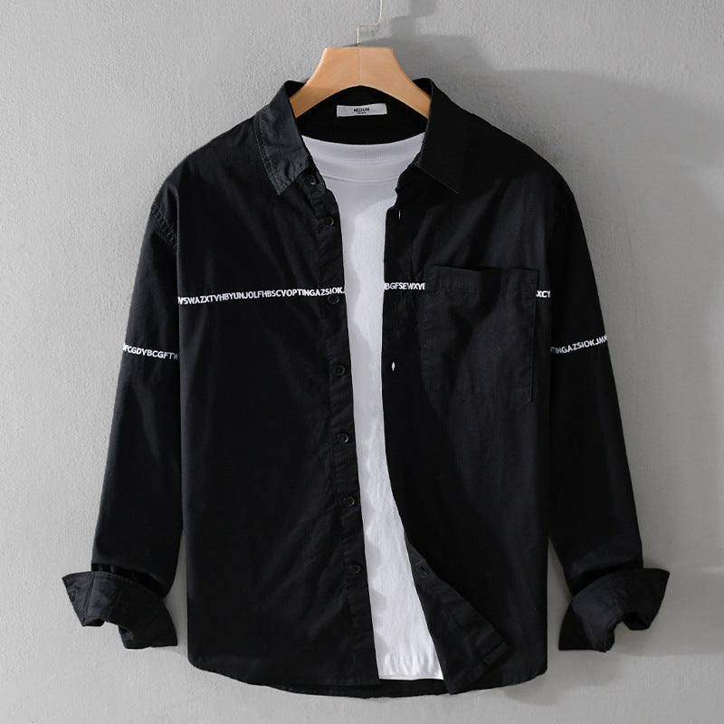 Herren Langarm-Hemd im Overshirt-Stil mit eingearbeitetem Schriftband und Brusttasche Echoarchiv