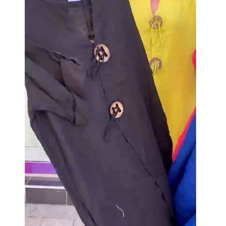 Damen Lange Leinen Look Kaftan Kleid mit Holerring Dekorbändchen und Roll-Up Drei-Viertel Ärmeln – Valéora