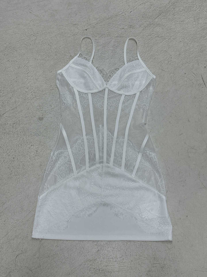 Damen figurbetontes Spitzenhemd mit transparenten Einsätzen Echo Archiv