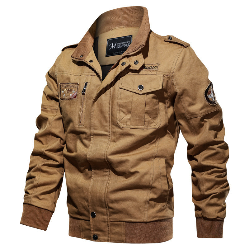 Herren Canvas‑Bomberjacke im Military‑Stil mit Schulterklappen und Pattentaschen – Brevano