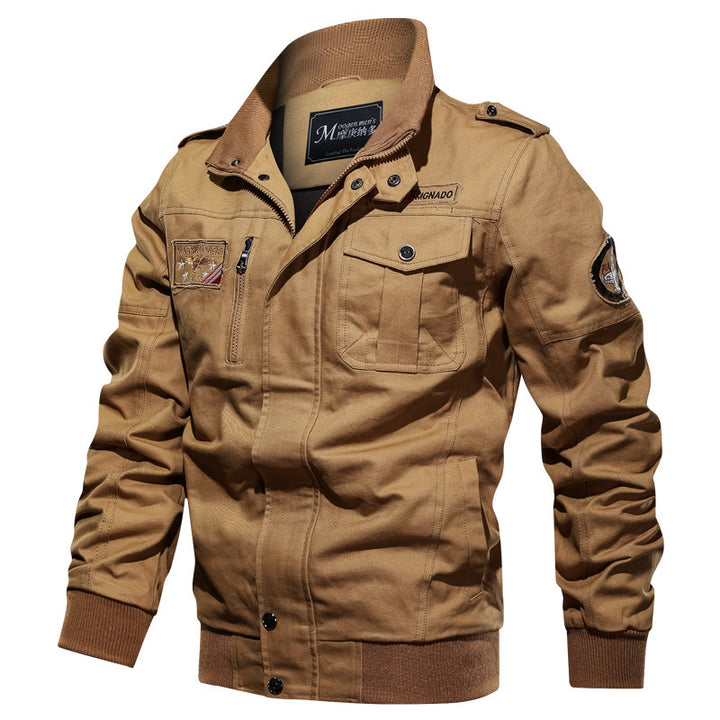 Herren Canvas‑Bomberjacke im Military‑Stil mit Schulterklappen und Pattentaschen – Brevano