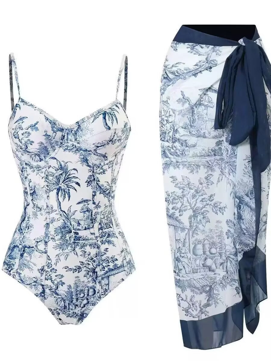 Damen Zweiteiliges Badeanzug-Set mit elegantem Wickelrock und floralem Druck Echo Archiv