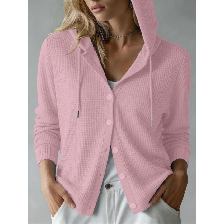Damen Kapuzen-Strickjacke mit Waffelstruktur und Knopfleiste Echoarchiv