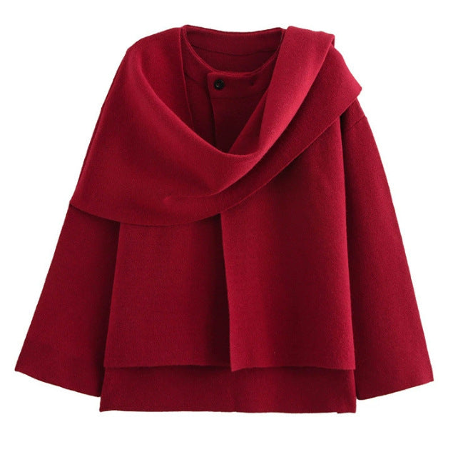 Damen 3500+ zweilagiger Wollmix‑Cape‑Poncho mit Knopfkragen und ausgestellten Ärmeln Echo Archiv