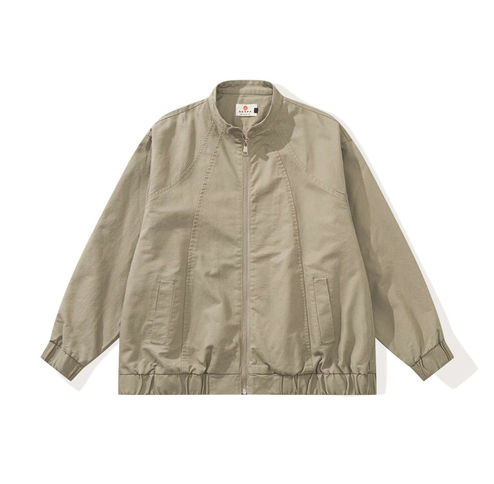 Unisex Kastig geschnittene Canvas‑Zipjacke mit Stehkragen, Tunnelzugsaum und Utility‑Taschen Echoarchiv