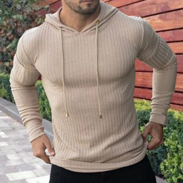 Herren Langarm Hoodie mit Rippstruktur und Kängurutasche Echoarchiv