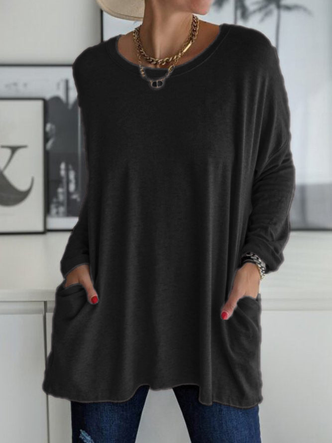Damen Oversize Tunika mit Seitentaschen und Rundhalsausschnitt – Avérine