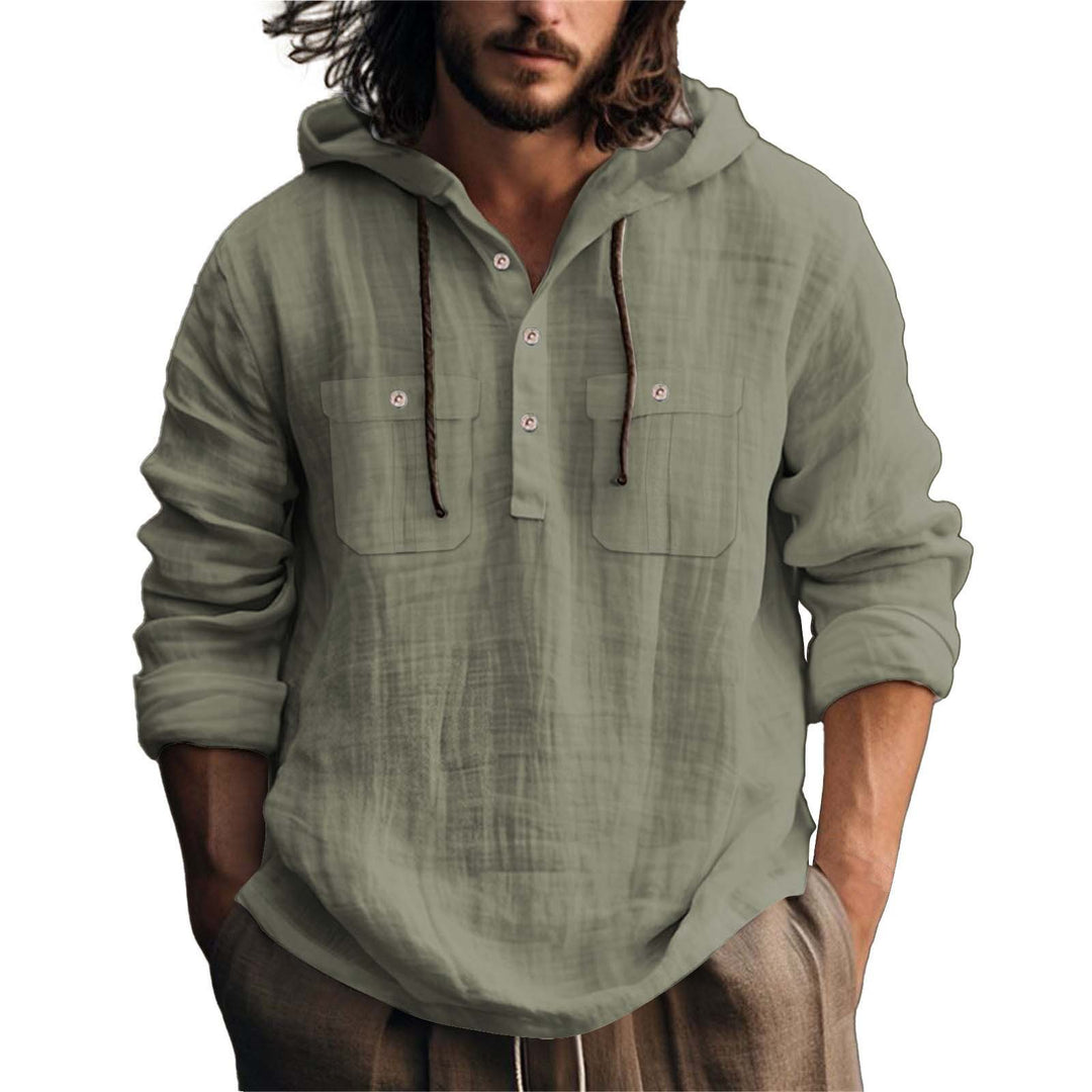Herren lässiger Kapuzenpullover mit Knopfleiste und praktischen Taschen Echoarchiv