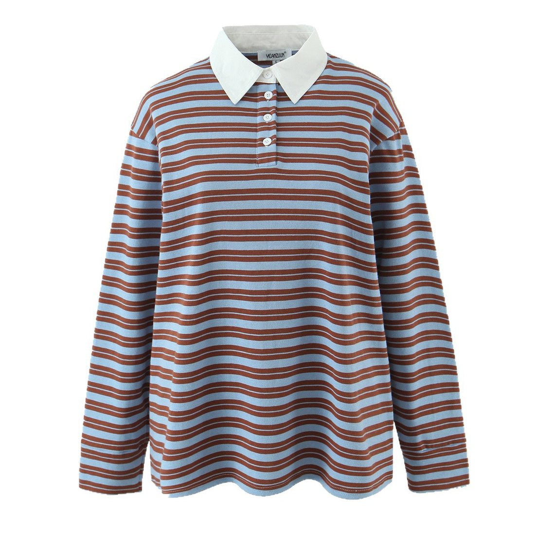 Damen Gestreiftes Oversize-Rugbyshirt mit kontrastierendem Hemdkragen und Knopfleiste Echoarchiv