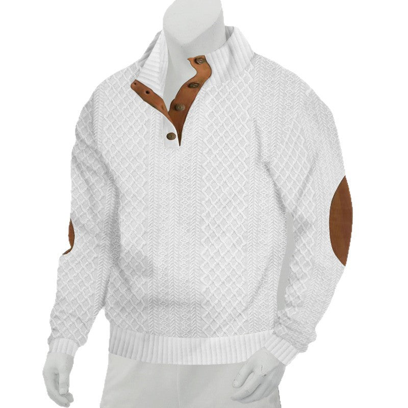 Herren nan grobstrukturierter Halfzip-Strickpullover mit kontrastreicher Knopfleiste und Ellbogenpatches Echo Archiv