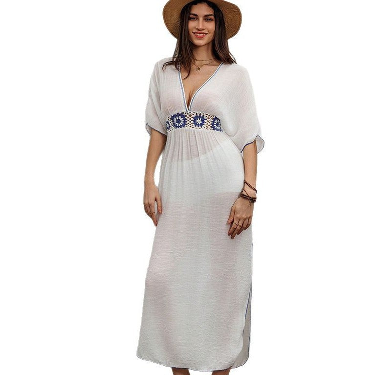 Damen elegantes Maxikleid mit floralen Häkelakzenten Echo Archiv