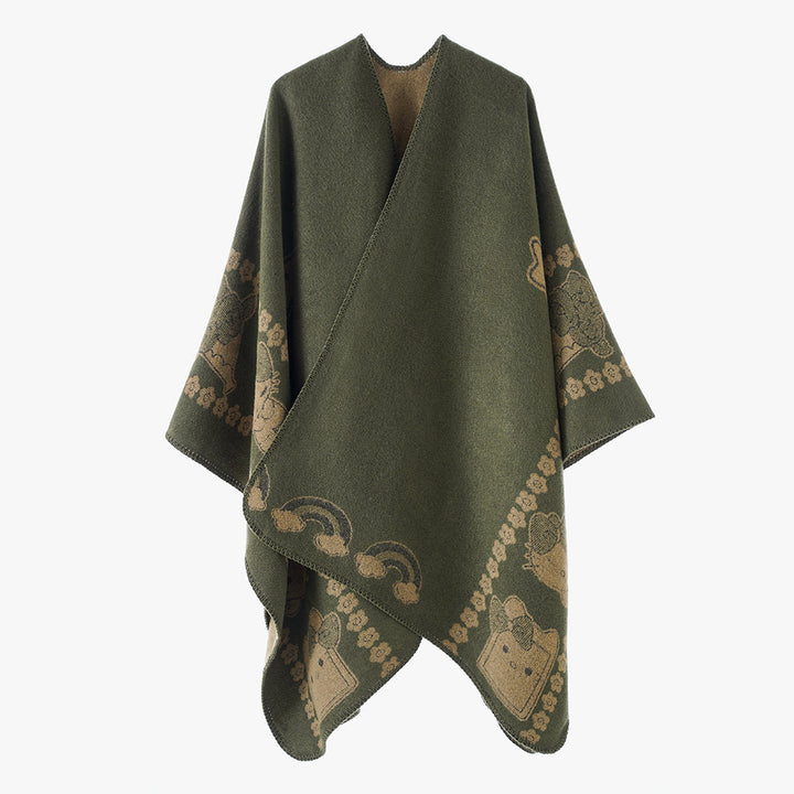 Damen Oversize-Poncho mit Jacquard‑Tiermotiv und asymmetrischem Zipfelsaum Echo Archiv