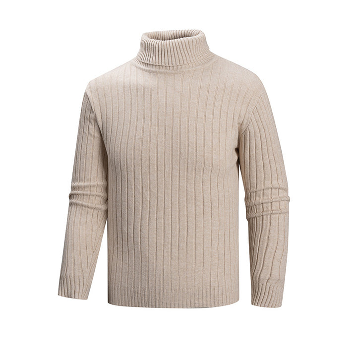 Herren eleganter Pullover mit hohem Kragen und feiner Rippenstruktur Echoarchiv