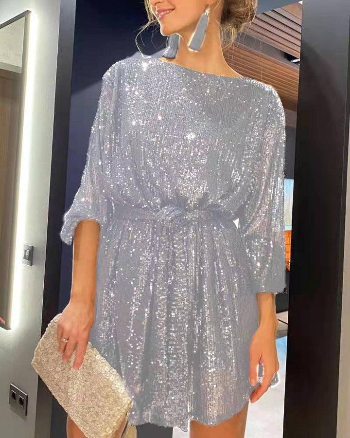 Damen Funkelndes Minikleid mit raffiniertem Faltenwurf und glamorous Ärmeln Echo Archiv