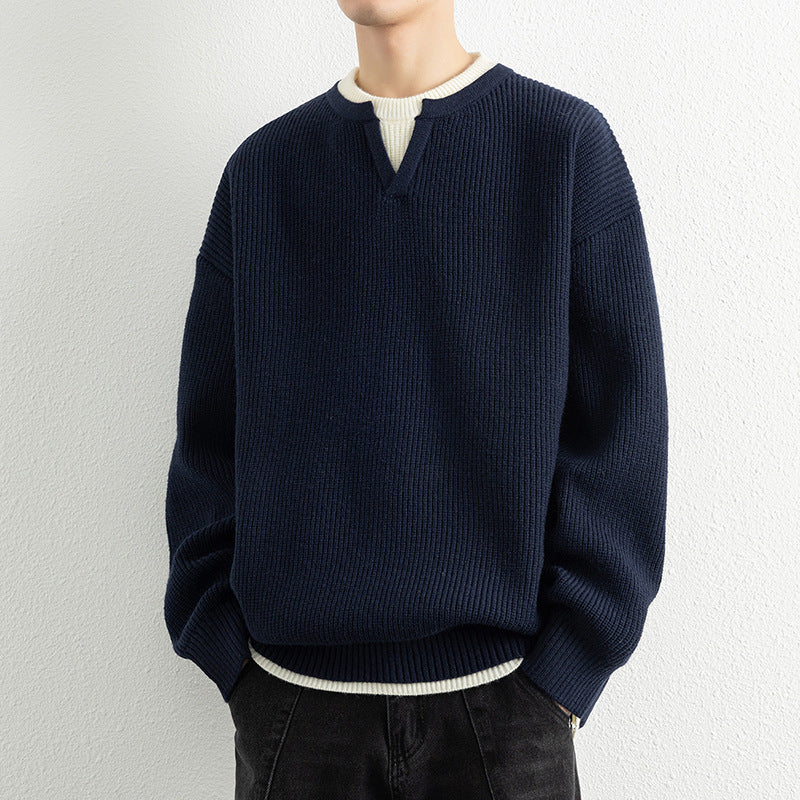 Herren Strickpullover mit V-Ausschnitt und strukturiertem Design Echoarchiv