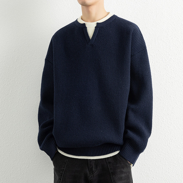 Herren Strickpullover mit V-Ausschnitt und strukturiertem Design Echoarchiv