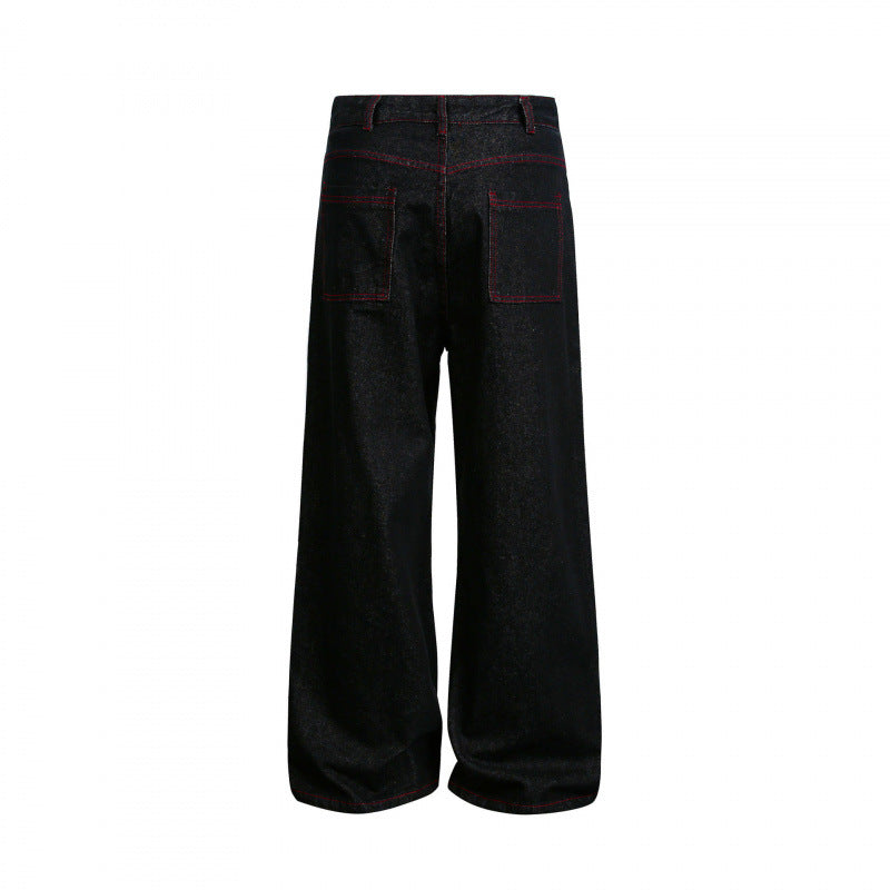 Damen Weite High‑Waist Denim‑Hose im Utility‑Look mit Kontrastnähten Echo Archiv