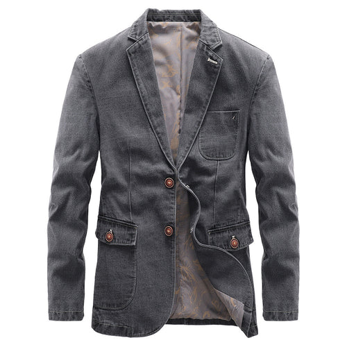 Herren Jeansblazer im Vintage-Look mit aufgesetzten Pattentaschen und dekorativer Kontrastnaht Echoarchiv