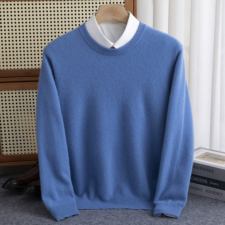 Herren Schlichter Rundhals-Feinstrickpullover kaschmirähnliche Haptik mit gerippten Abschlüssen Echoarchiv