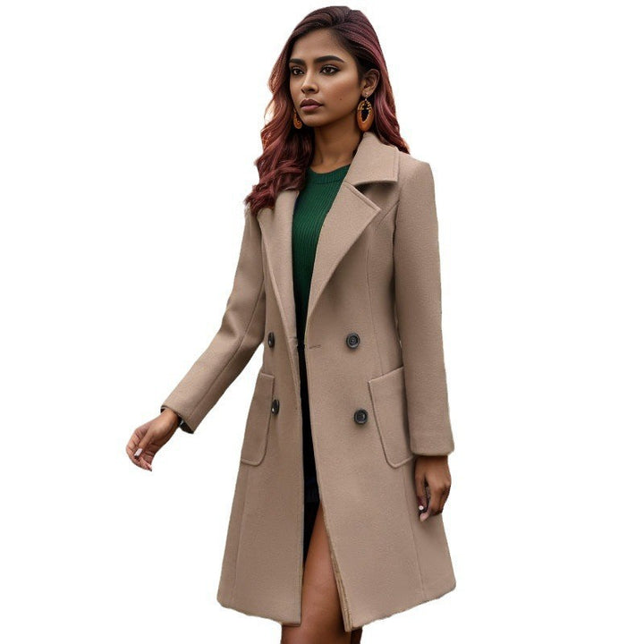 Damen eleganter Wollmantel mit doppelter Knopfreihe und praktischen Taschen Echoarchiv