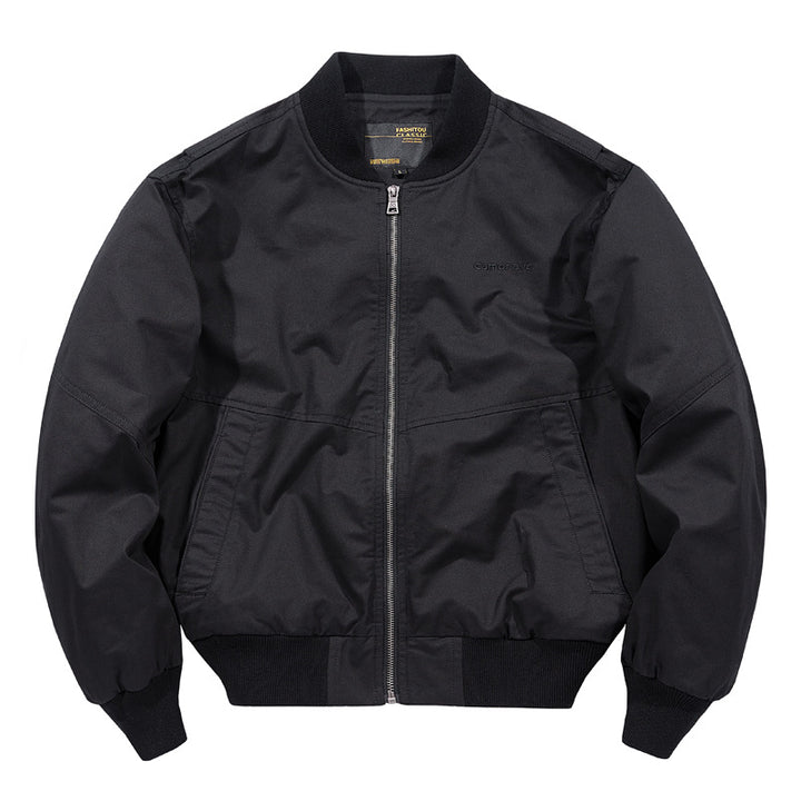 Men's water-resistant commuter bomber jacket with metal front zip ribbed trims and angled welt pockets – Brevano