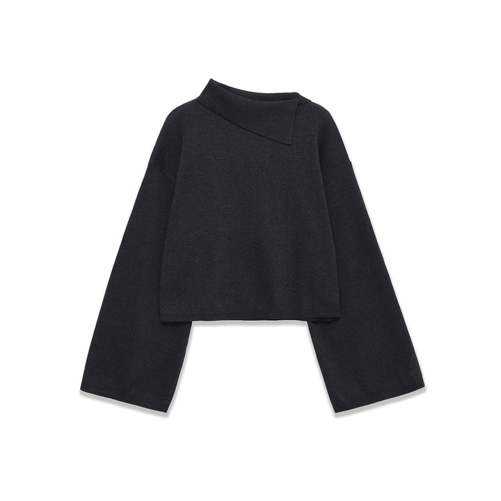 Damen oversized kurz geschnittener Pullover mit asymmetrischem Stehkragen und weitem Kimonoärmeln – Mavelle