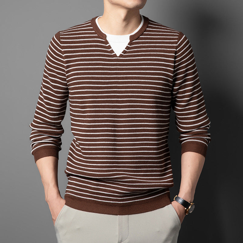 Herren modischer V-Ausschnitt Pullover mit feinem Streifenmuster Echoarchiv