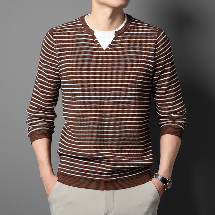 Herren modischer V-Ausschnitt Pullover mit feinem Streifenmuster Echoarchiv