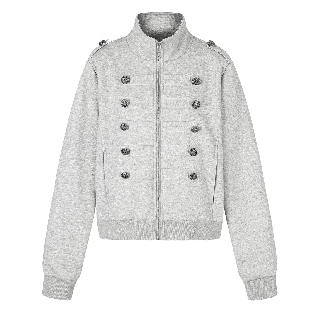 Damen Kurze Sweatjacke im Military-Stil mit Stehkragen Echoarchiv