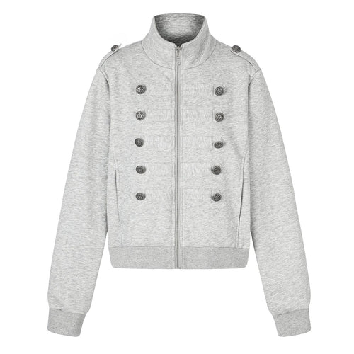 Damen Kurze Sweatjacke im Military-Stil mit Stehkragen Echoarchiv