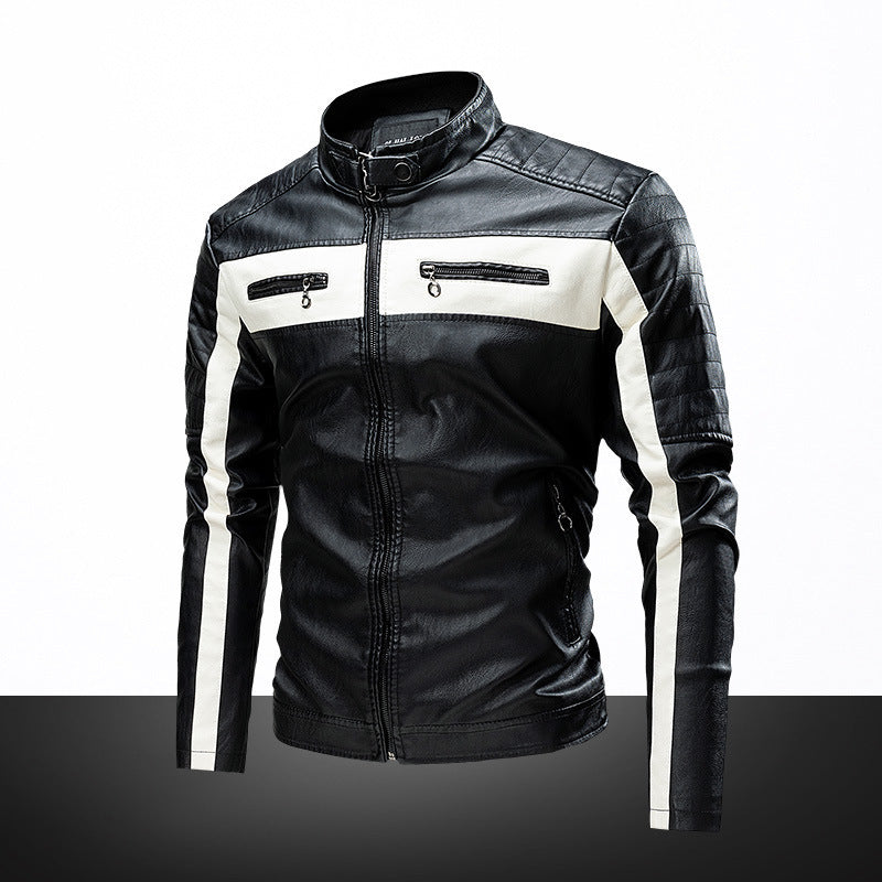 Herren Slim-Fit Bikerjacke im Retro‑Racing‑Look mit Stehkragen und gesteppter Schulterpartie Echoarchiv