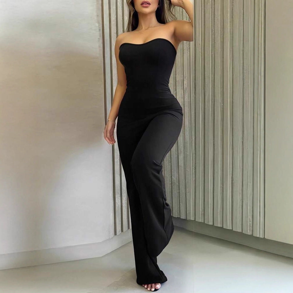 Damen Figurschmeichelnder Jumpsuit mit elegantem Bandeau-Ausschnitt und weitem Bein Echo Archiv
