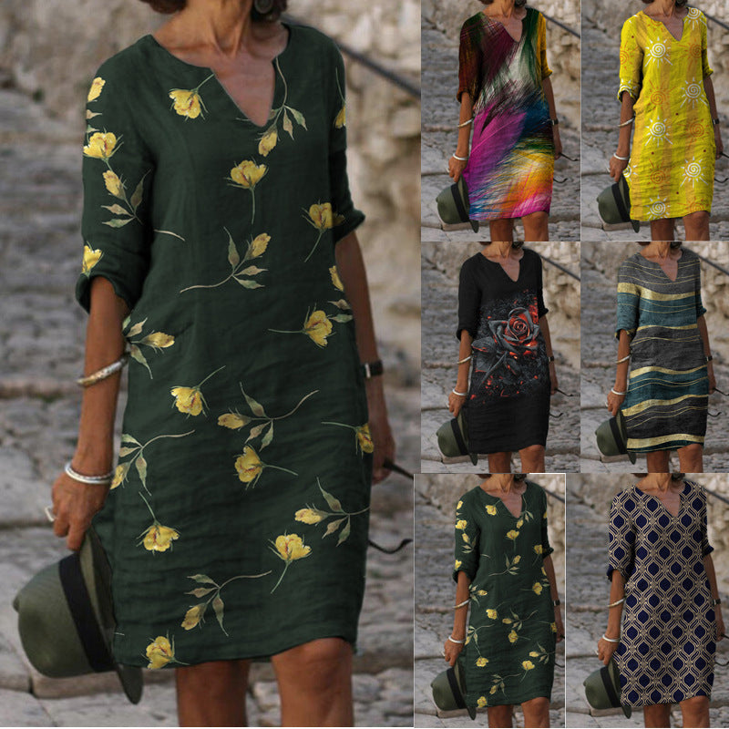 Damen Sommerliches Leinenkleid mit modernem Muster – Lunéa