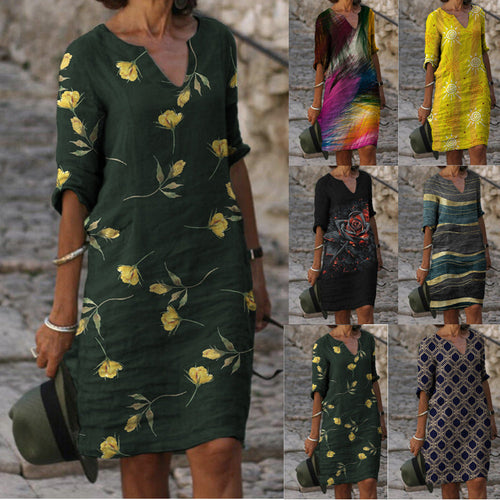 Damen Sommerliches Leinenkleid mit modernem Muster – Lunéa