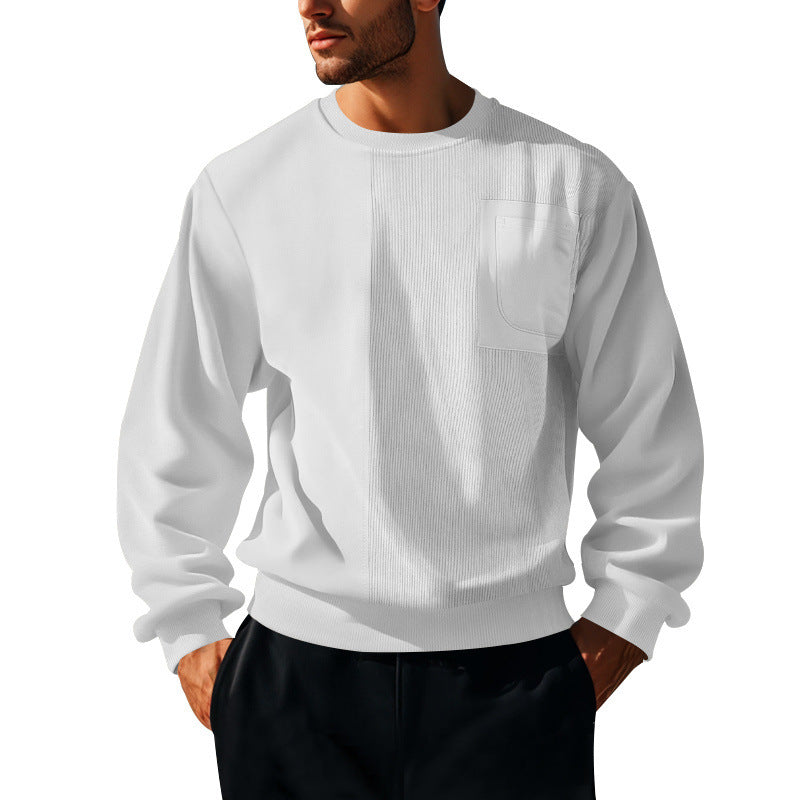 Herren Struktur-Sweatshirt mit Rippen-Panel und Brusttasche Echoarchiv