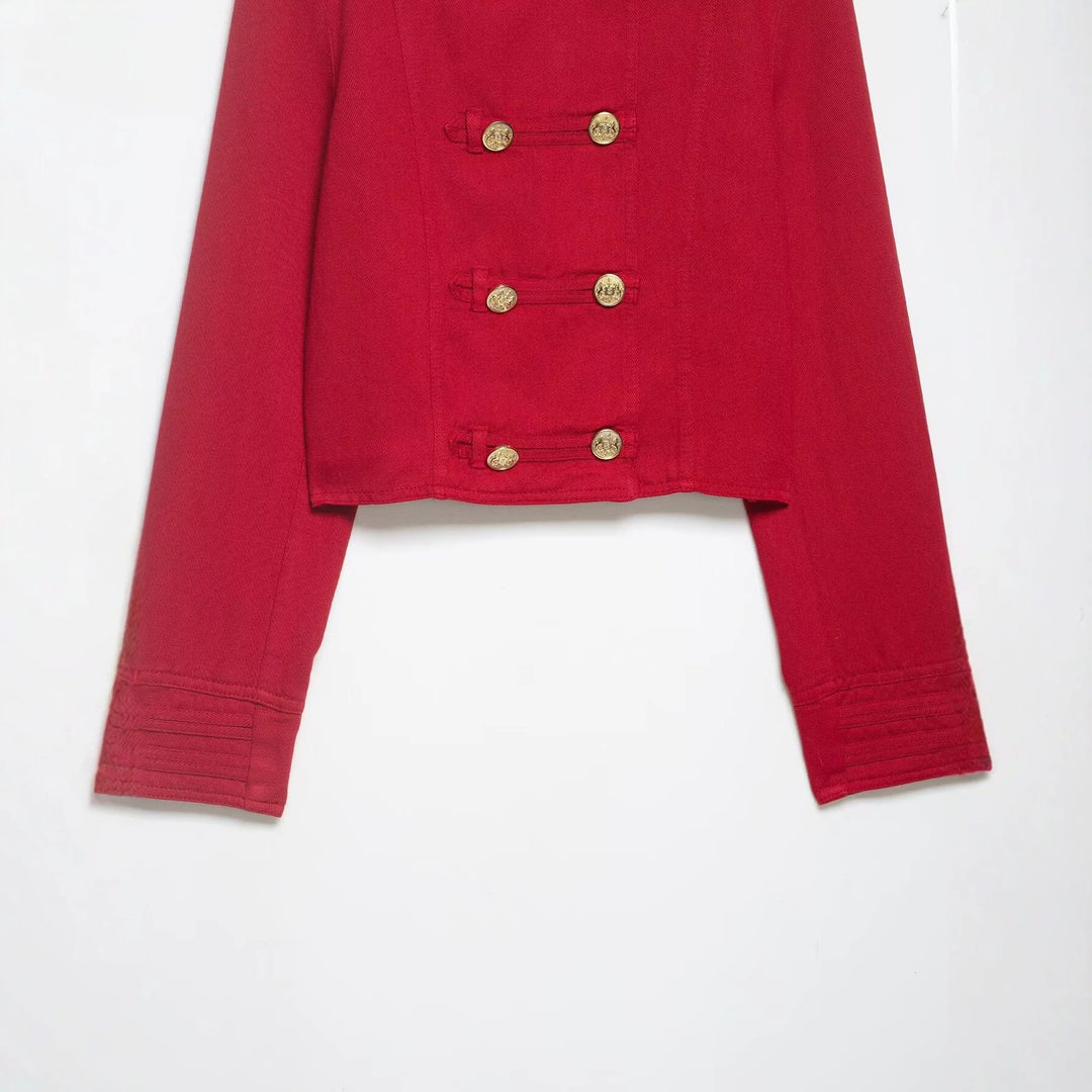 Damen Cropped Militärjacke im Matrosenstil mit goldenen Zierriegeln und Stehkragen Echo Archiv