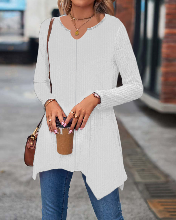 Damen Ripp Longsleeve Tunika mit asymmetrischem Saum Echoarchiv