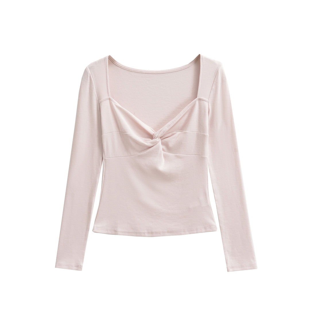 Damen Langarmshirt mit Drehknoten-Detail figurformendem Büstenteil und weiter Ausschnitt Echoarchiv