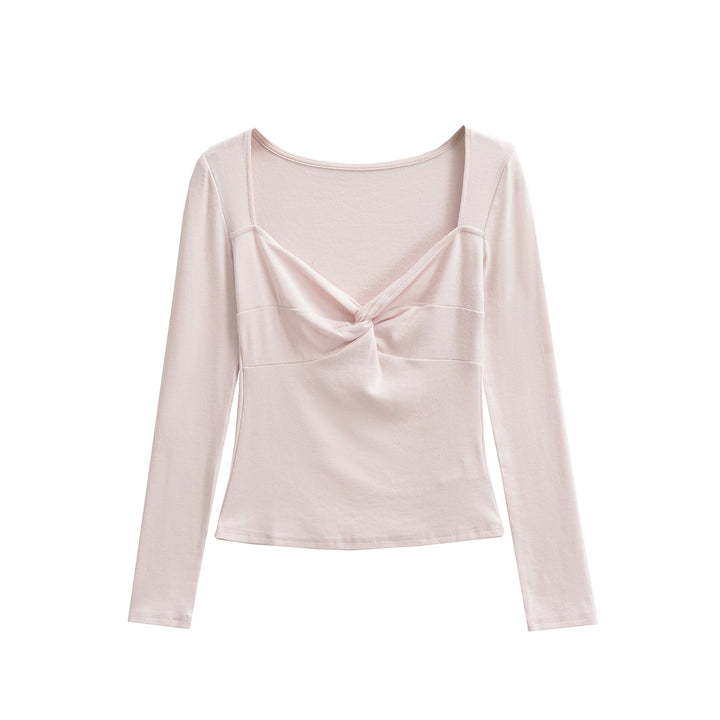 Damen Langarmshirt mit Drehknoten-Detail figurformendem Büstenteil und weiter Ausschnitt Echoarchiv