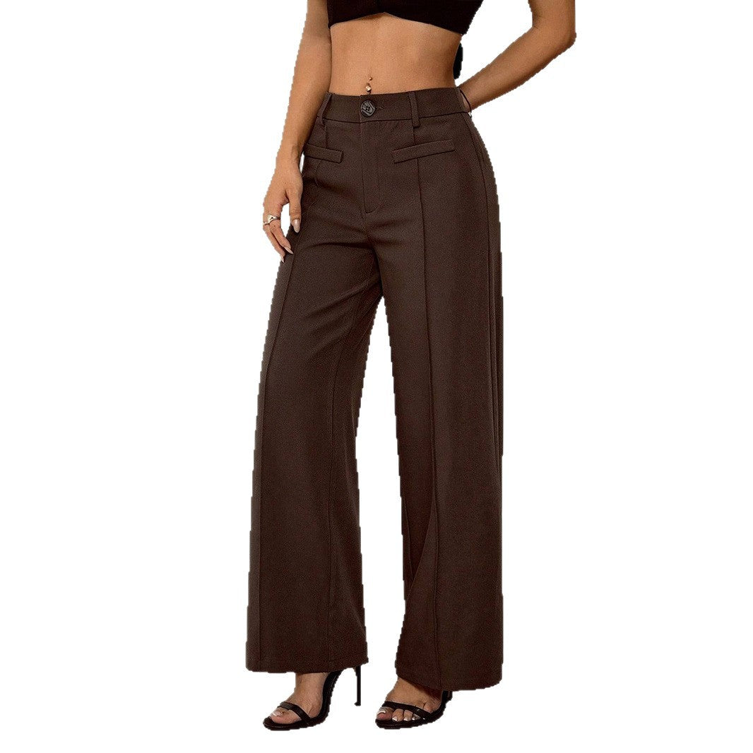 Damen Hochtaillierte Palazzo-Stoffhose mit Bügelfalte und Gürtelschlaufen – Avérine