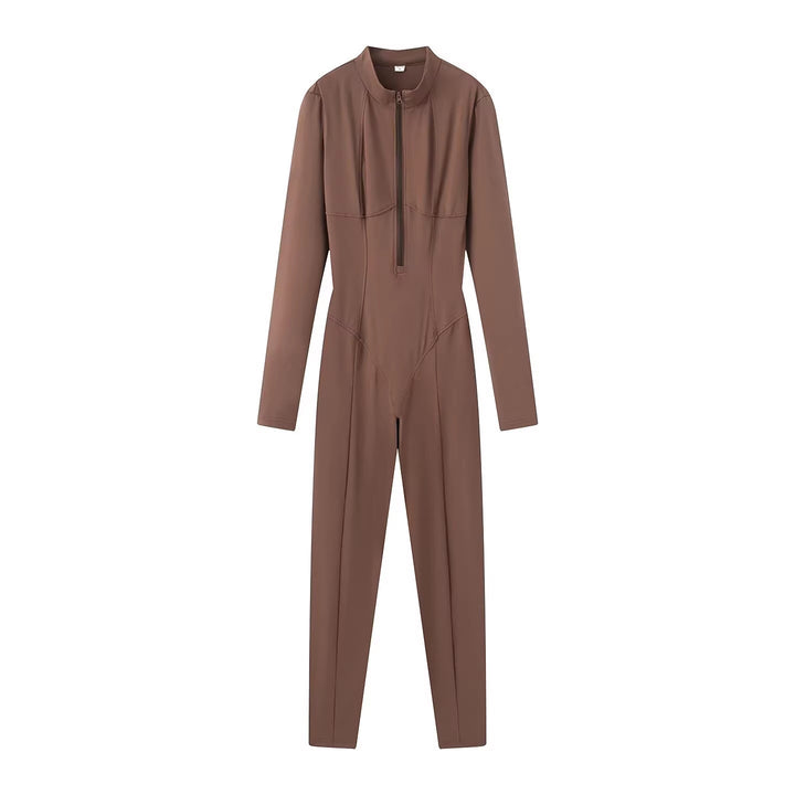 Damen Slim-Fit einteiliger Catsuit mit Reißverschluss und hohem Kragen Echo Archiv