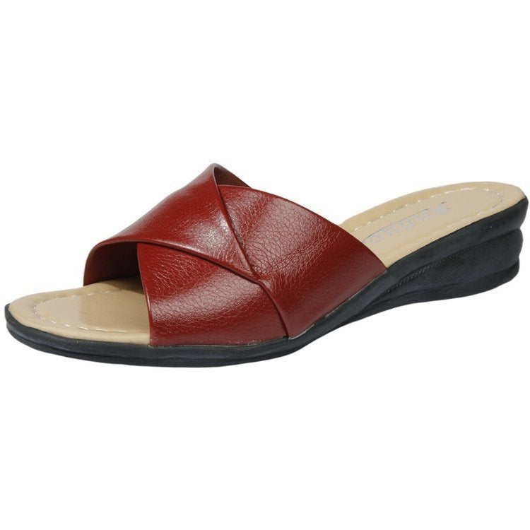 Damen nan komfortable Slipper-Pantolette mit gekreuzten Riemen und leichtem Keilabsatz Echo Archiv